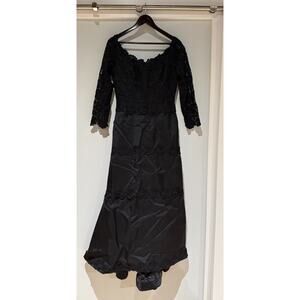 Helen Morley Vintage Black Dress Evening Gown Size 10 Satin Lace Zip Sparkly